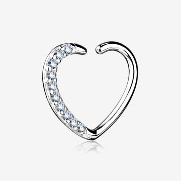 14 Karat White Gold Journey Sparkles Heart Bendable Hoop Ring-Clear Gem